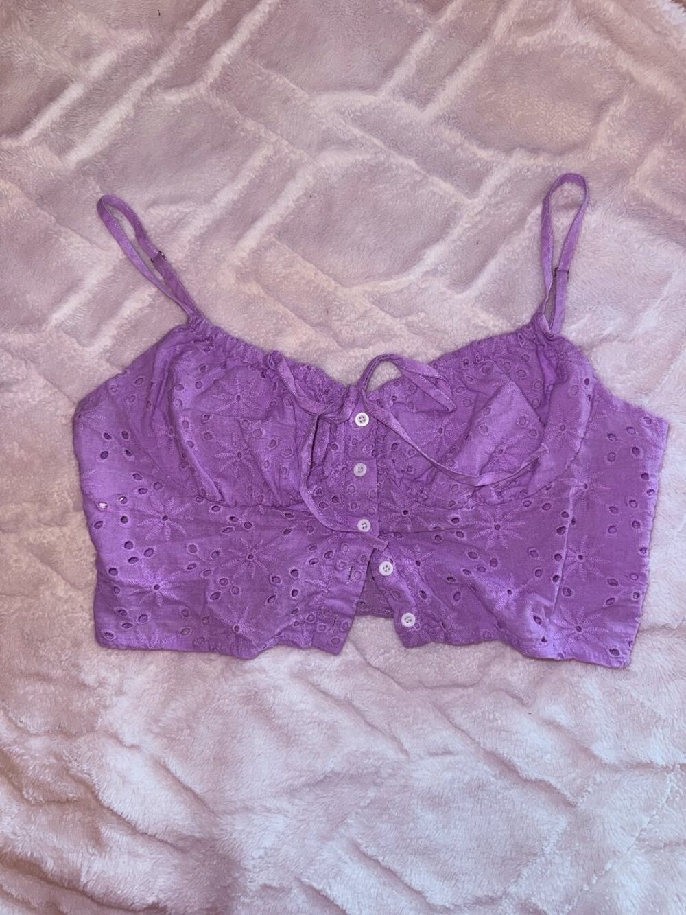 SHEIN Purple Eyelet Lace Crop Top Bow Front Cami Bralette Y2K Fairycore Medium